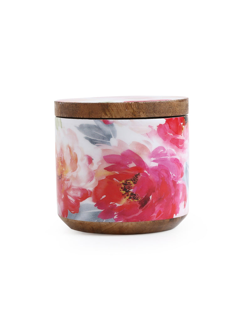 Flower Design Enamelled wooden Jar for Dry Snacks (Set of 2)