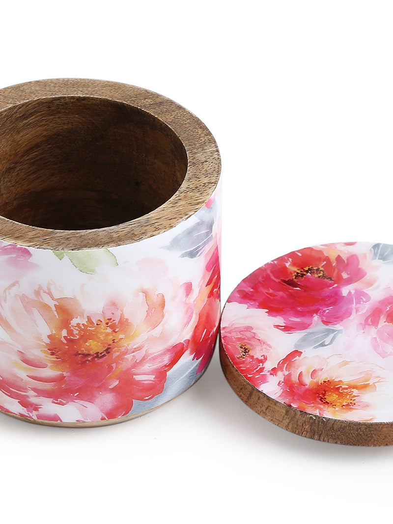 Flower Design Enamelled wooden Jar for Dry Snacks (Set of 2)