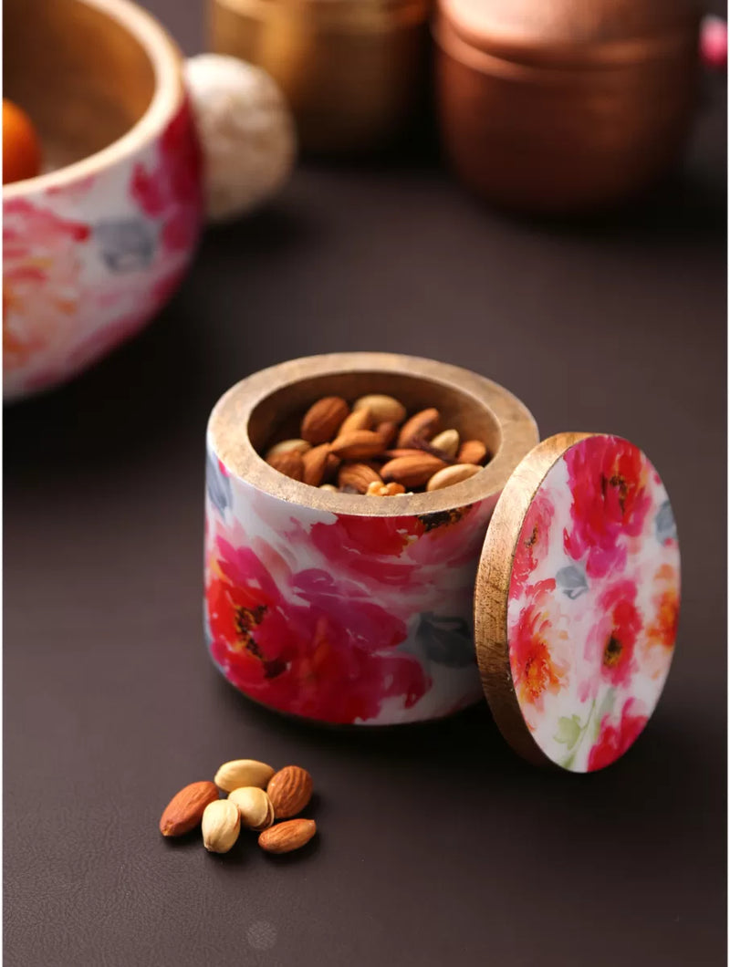 Flower Design Enamelled wooden Jar for Dry Snacks - Amoliconcepts