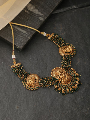 Laxmi temple necklace with green glass beads
