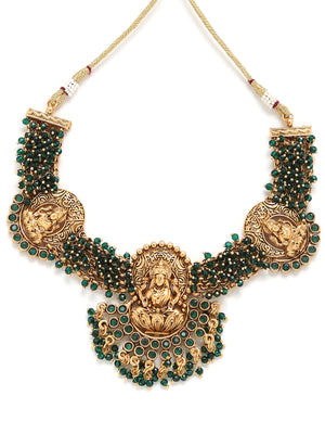 Laxmi temple necklace with green glass beads