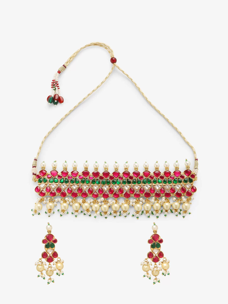 Pearl Kundan Choker With Earrings