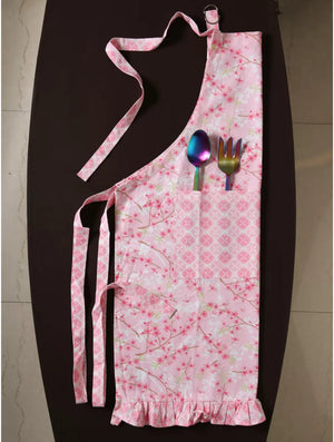 Kitchen Linen - Set of Flower Pattern Pot Holder, Glove, Apron and Kitchen napkins set of 2 (total 5 pcs)