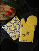 Kitchen Linen - Set of Bee Design Pot Holder, Glove, Apron and Kitchen napkins set of 2 (total 5 pcs)