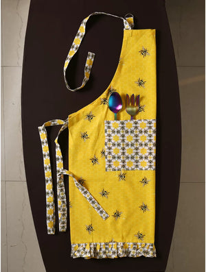 Kitchen Linen - Set of Bee Design Pot Holder, Glove, Apron and Kitchen napkins set of 2 (total 5 pcs)