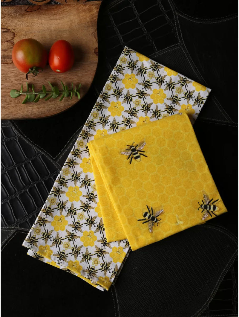 Kitchen Linen - Set of Bee Design Pot Holder, Glove, Apron and Kitchen napkins set of 2 (total 5 pcs)
