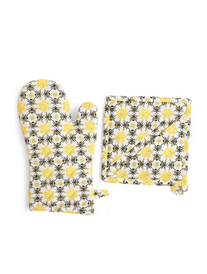 Kitchen Linen - Set of Bee Design Pot Holder, Glove, Apron and Kitchen napkins set of 2 (total 5 pcs)
