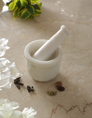 Mortar & Pastel - White Marble Hand Carved - Style 01