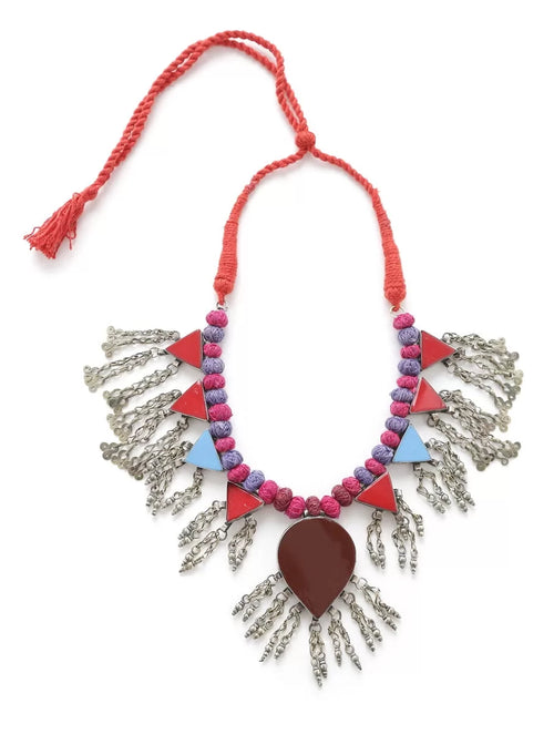 Necklace - Afghan Design With Ghungroo - Maroon