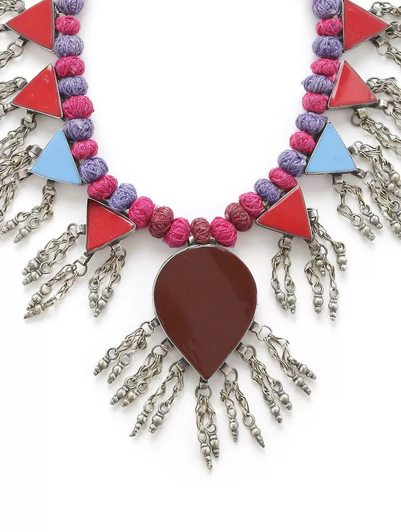 Necklace - Afghan Design With Ghungroo - Maroon