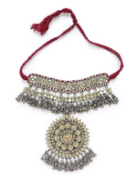 Choker Necklace - Mirror With Removable Pendant - Gold Tone Glass