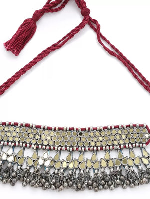 Choker Necklace - Glass with Removable Pendant - Gold Tone Glass