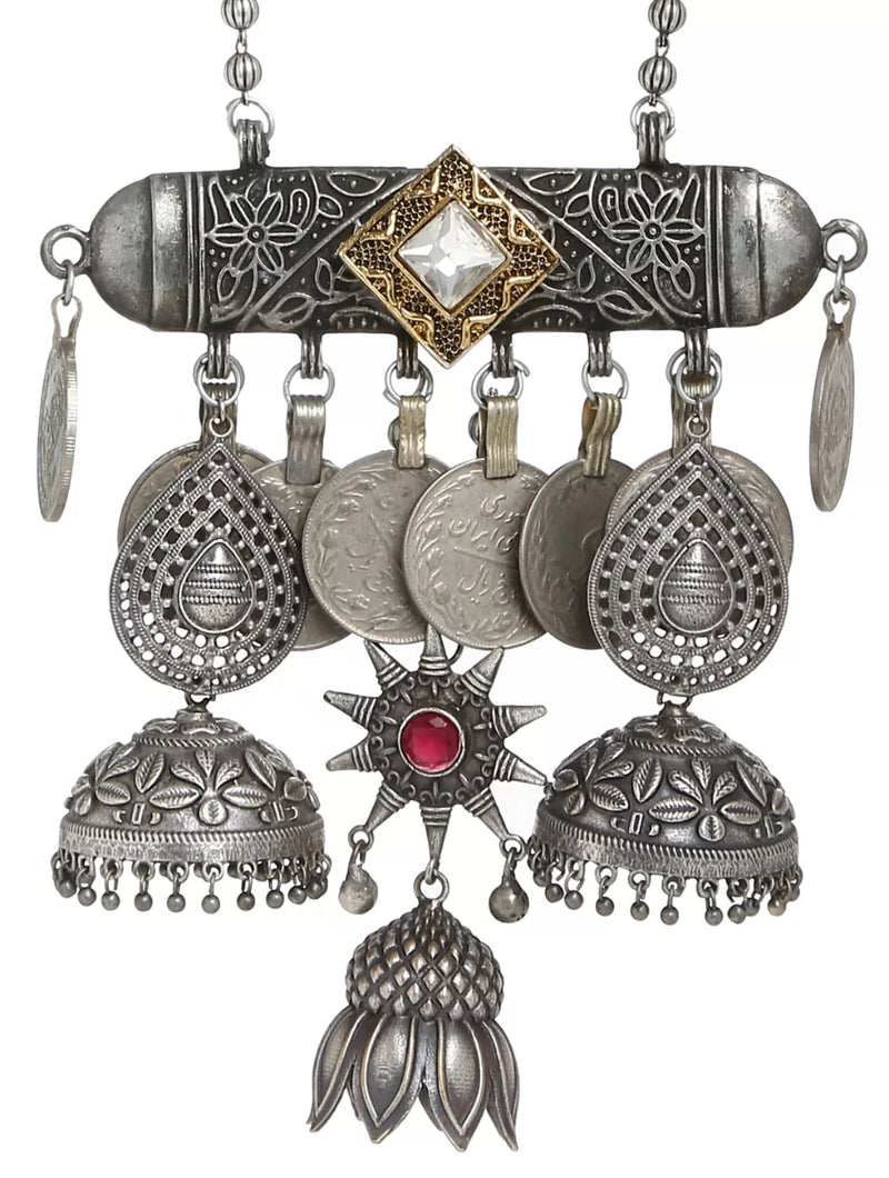 Pendant - Afghani With Flower Jhumaki And Kundan