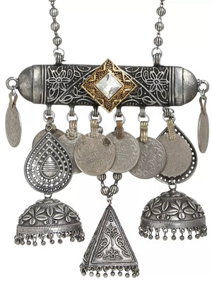 Pendant - Afghani With Flower Jhumaki And Kundan