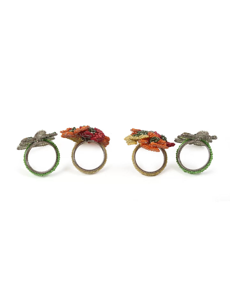 Napkin Rings - Floral Beaded Set of 4