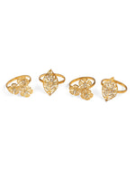 Napkin Rings - Gold Tone Flower and Leaf Design Set of 4