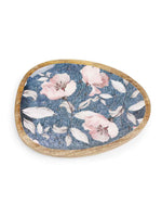 Wooden Platter - Blue With Flower Design