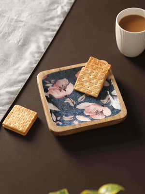 Square Platter - Blue With Flower Design