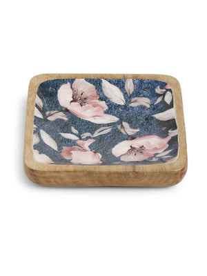 Square Platter - Blue With Flower Design