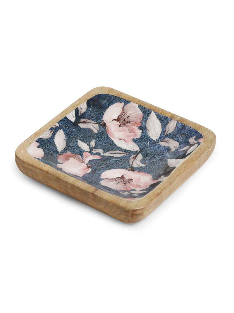 Square Platter - Blue With Flower Design