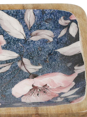 Square Platter - Blue With Flower Design