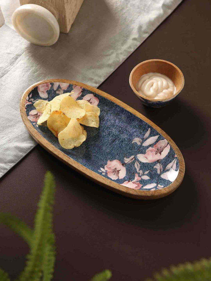 Platter And Bowl - Blue Chip And Dip In Flower Design