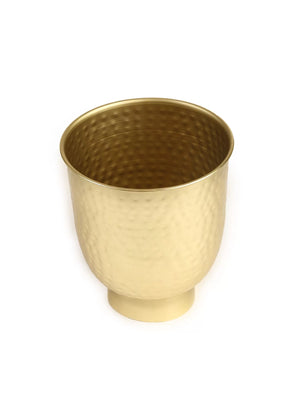 Gold Finish Hammered Planter With Wooden Stand