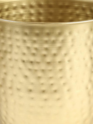 Gold Finish Hammered Planter With Wooden Stand