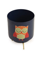 Owl Design Hand Painted Planter - Blue