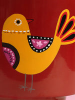 Bird Design Hand Painted Planter - Red