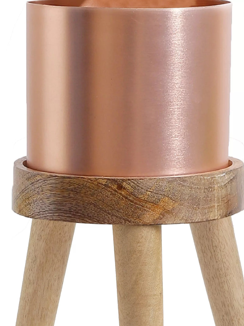 Metal Planter - Copper Look On Three Leg Stool