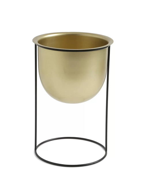 Metal Planter - Brass Look With Iron Stand