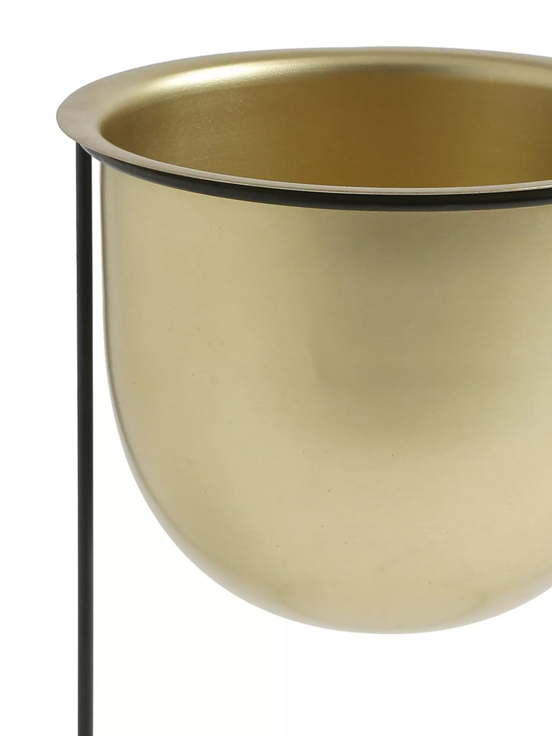 Metal Planter - Brass Look With Iron Stand