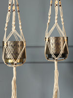 Handcrafted Macreme Hanging Planter Holder with Wooden Beads (Set of 2)