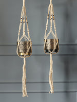 Handcrafted Macreme Hanging Planter Holder with Wooden Beads (Set of 2)