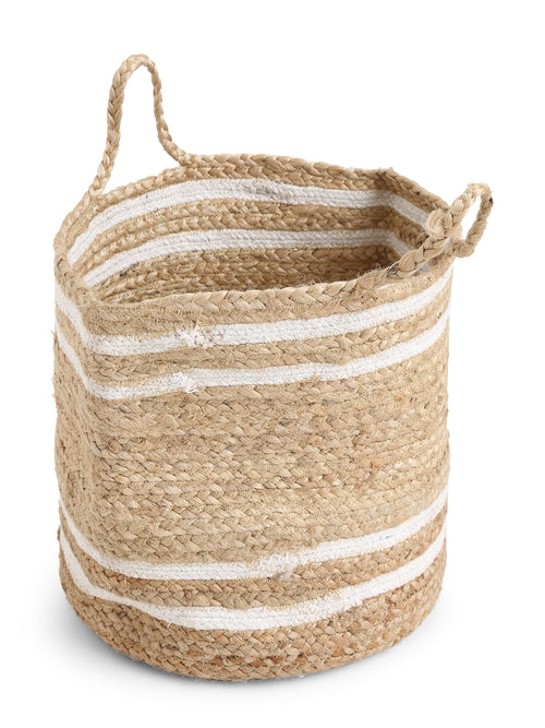 Multi-Utility Jute Basket with white Stripes