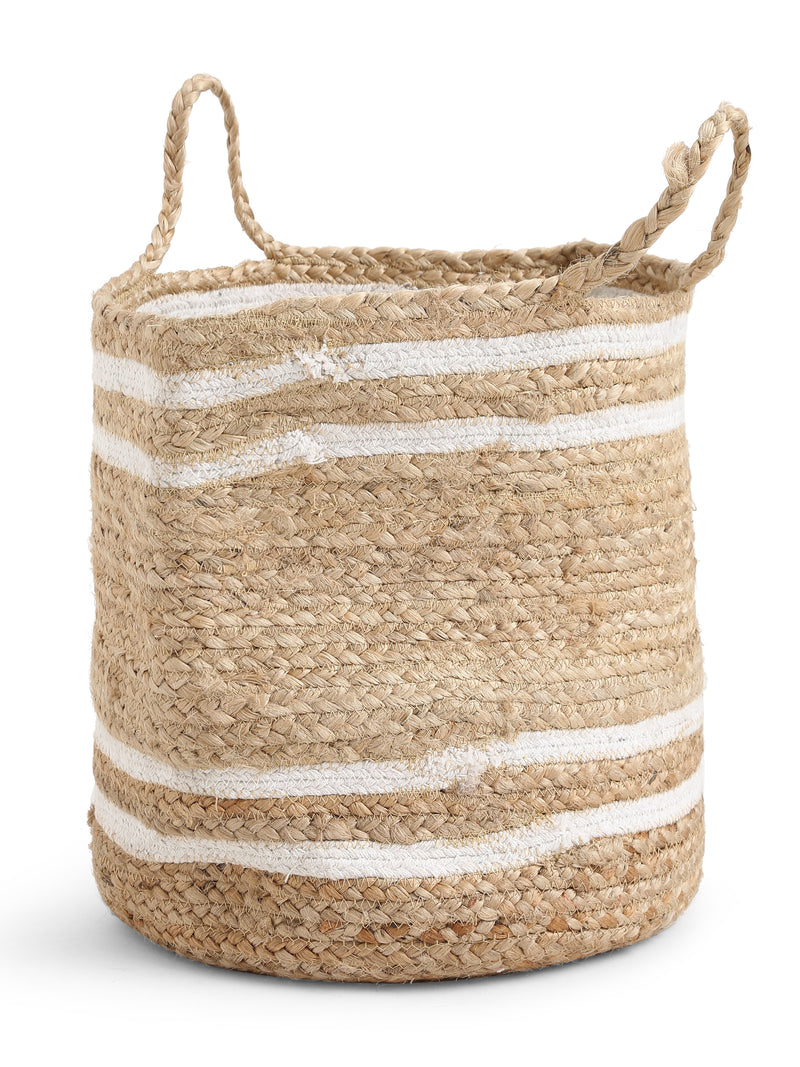 Multi-Utility Jute Basket with white Stripes