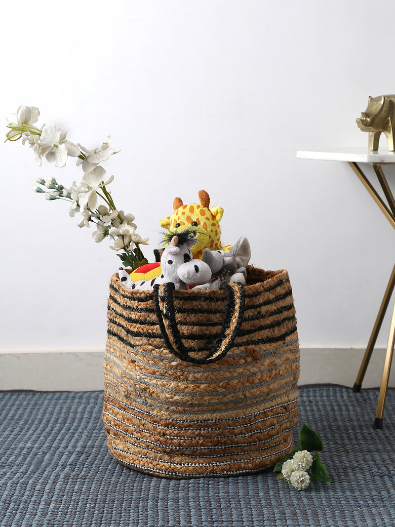 Multi-Utility Jute Basket with Black, White and Grey weaving