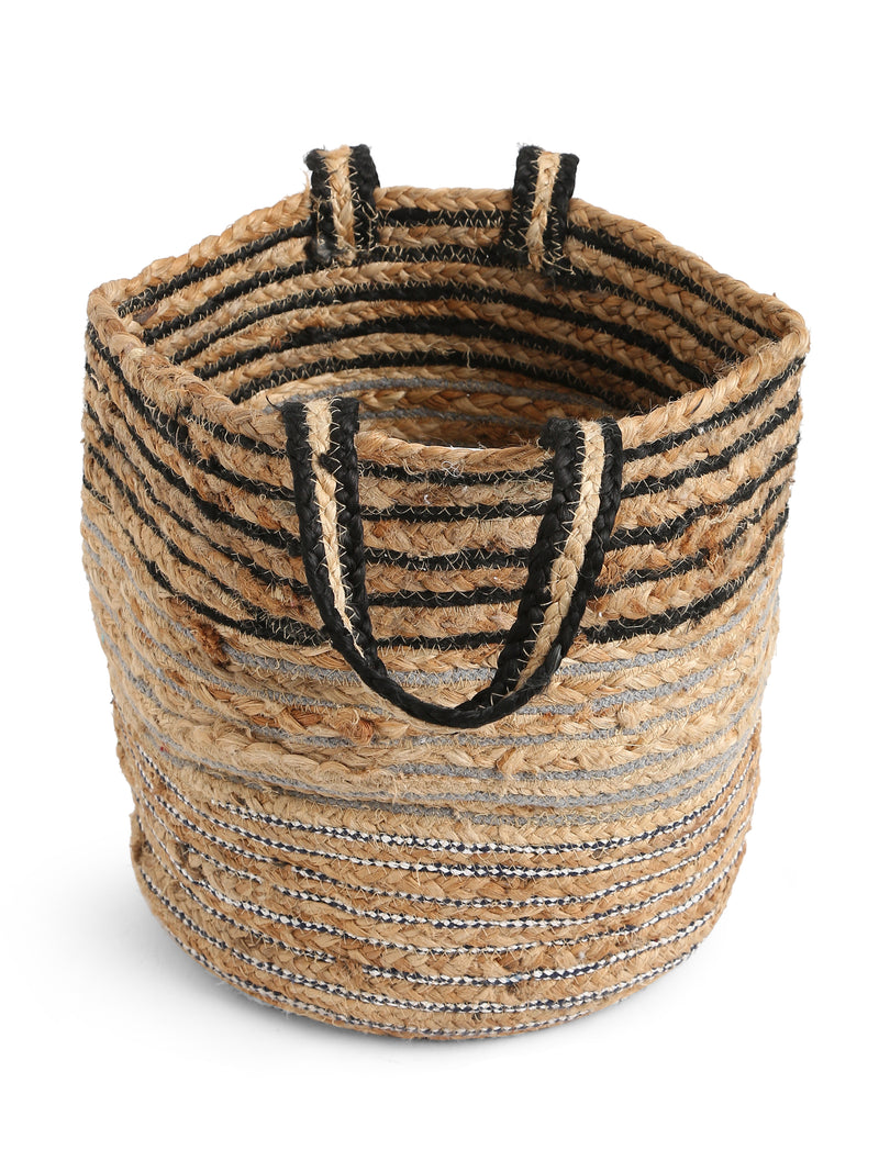 Multi-Utility Jute Basket with Black, White and Grey weaving