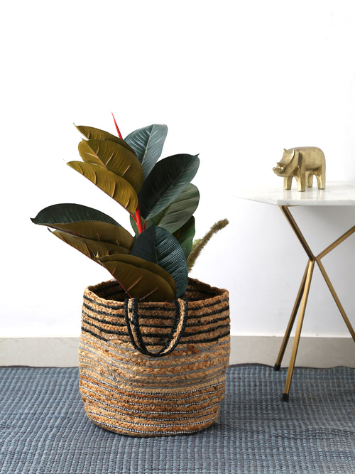 Multi-Utility Jute Basket with Black, White and Grey weaving