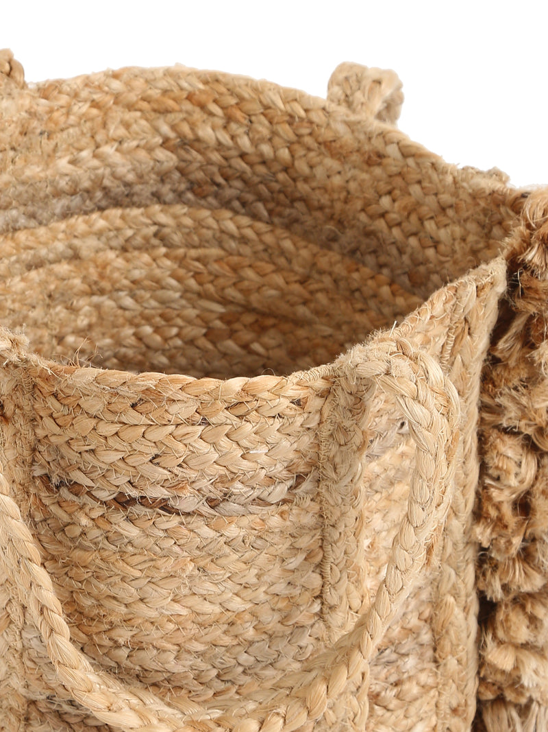 Multi-Utility Jute Basket with Fringes in Natural Finish