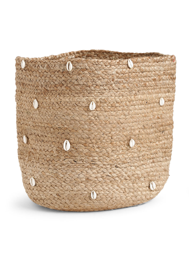 Multi-Utility Jute Basket with Shell Details in Natural Finish