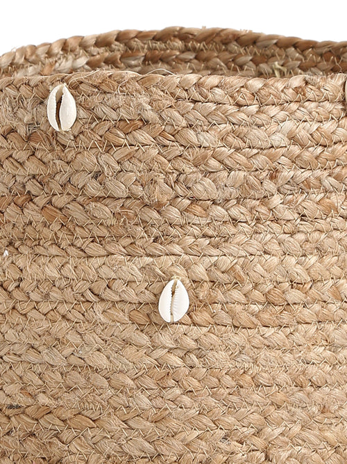 Multi-Utility Jute Basket with Shell Details in Natural Finish