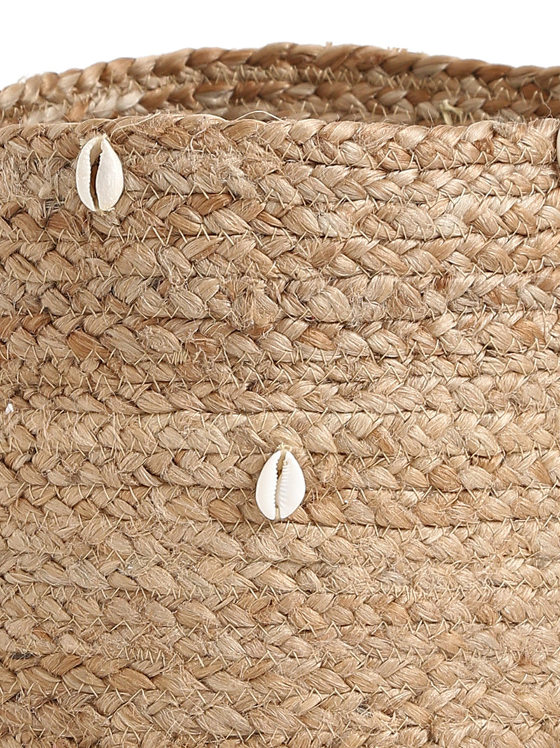 Multi-Utility Jute Basket with Shell Details in Natural Finish