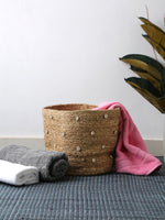 Multi-Utility Jute Basket with Shell Details in Natural Finish