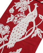 Table Runner - Red and White Embroidered With A Peacock Design