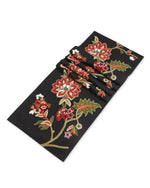 Table Runner - Black Embroidered With Colorful Flower Pattern