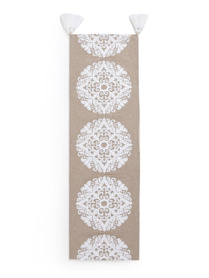 Elegant Ivory embroidered cotton table runner in beige color