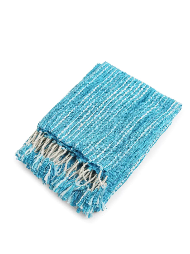 Cotton Throw - Soft Chunky With Acrylic Wood Details - Turquoise