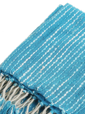 Cotton Throw - Soft Chunky With Acrylic Wood Details - Turquoise